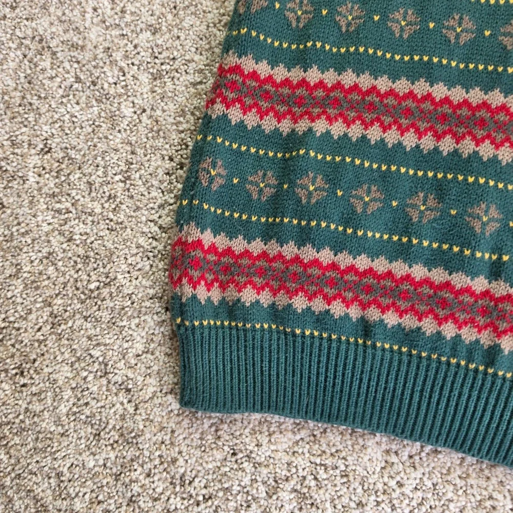 VINTAGE Gap Fair Isle Sweater Vest Kids Boys XXL 13-14 Green Red Preppy V-Neck